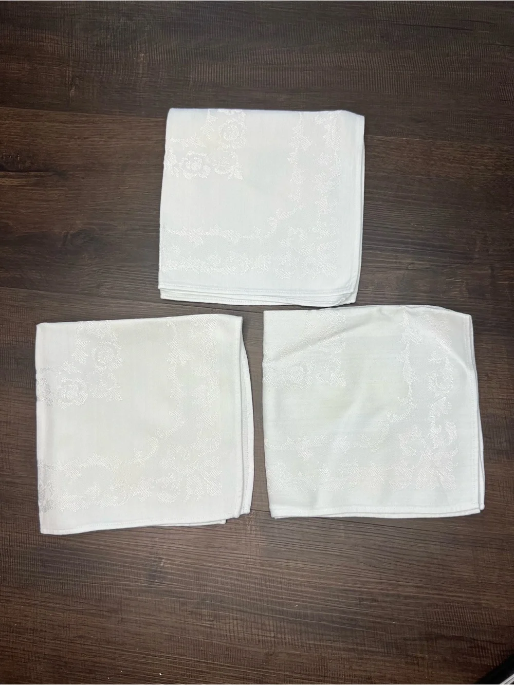 Set of Three Vintage Patterned White Napkins